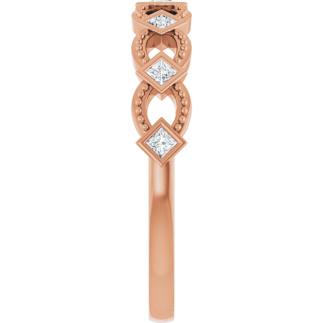 14K Gold Square Natural Diamond Bezel-Set Stackable Ring - Rose Gold - view 4