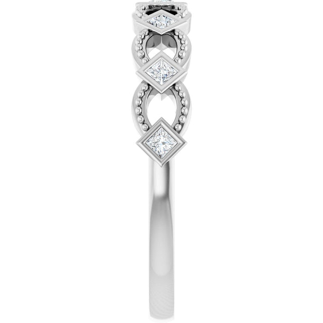 Platinum Square Natural Diamond Bezel-Set Stackable Ring - view 4