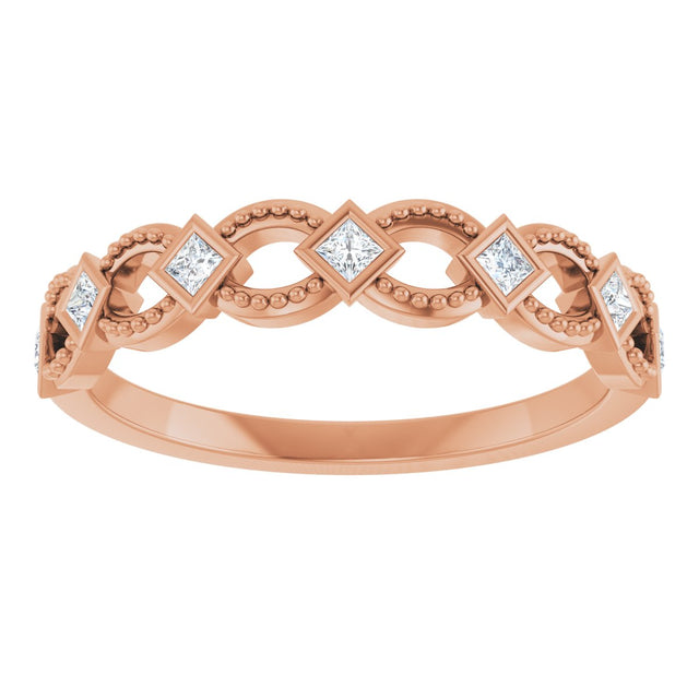 14K Gold Square Natural Diamond Bezel-Set Stackable Ring - Rose Gold - view 3