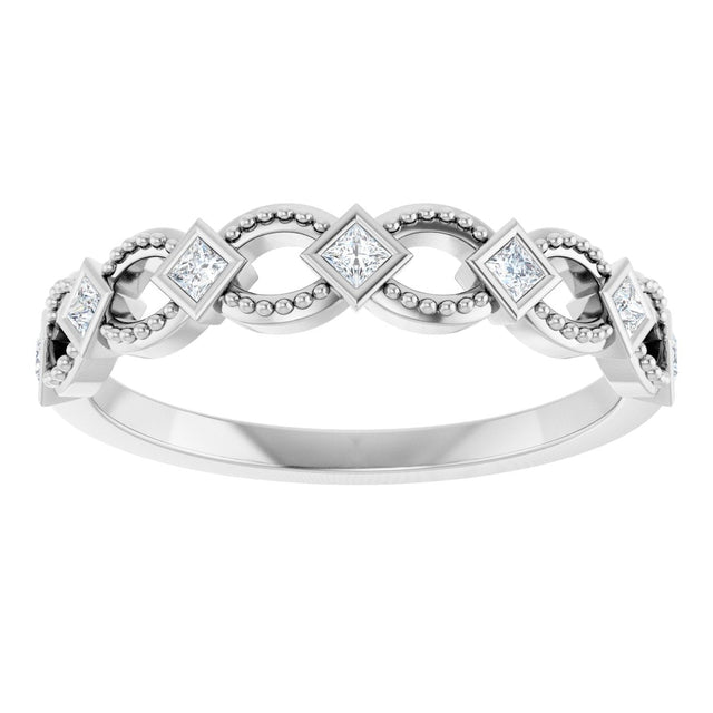 Platinum Square Natural Diamond Bezel-Set Stackable Ring - view 3