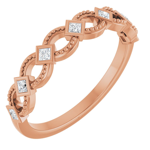 14K Gold Square Natural Diamond Bezel-Set Stackable Ring - Rose Gold