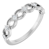 14K Gold Square Natural Diamond Bezel-Set Stackable Ring - White Gold