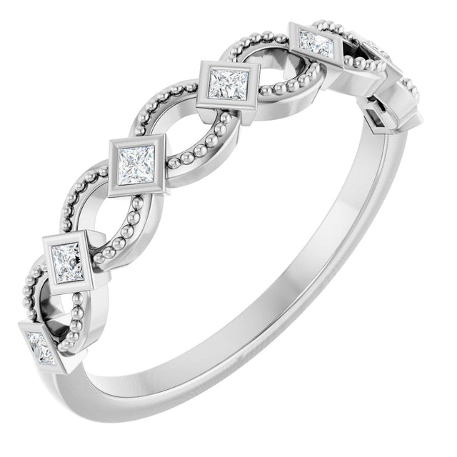14K Gold Square Natural Diamond Bezel-Set Stackable Ring - White Gold