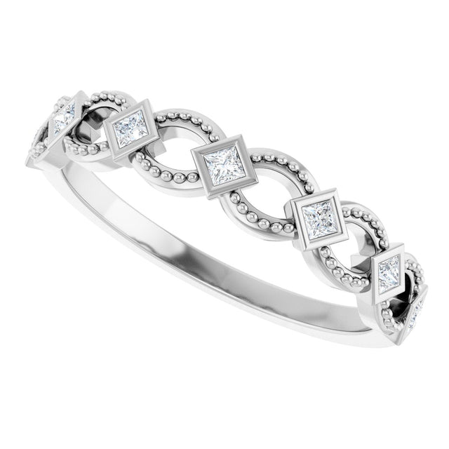 Platinum Square Natural Diamond Bezel-Set Stackable Ring - view 5