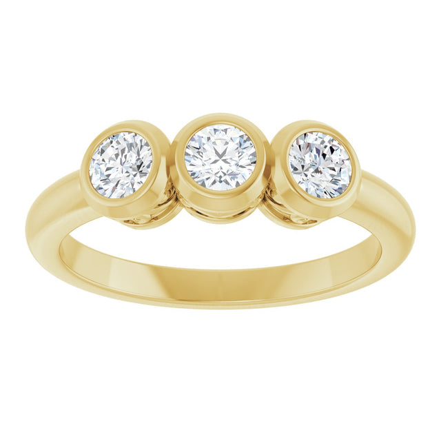 14K Gold Round Natural White Sapphire Three-Stone Bezel-Set Ring - Yellow Gold - view 3