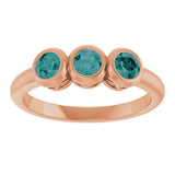 14K Gold Round Natural Alexandrite Three-Stone Bezel-Set Ring - Rose Gold - view 3