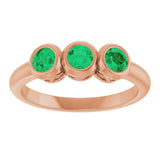 14K Gold Round Natural Emerald Three-Stone Bezel-Set Ring - Rose Gold - view 3
