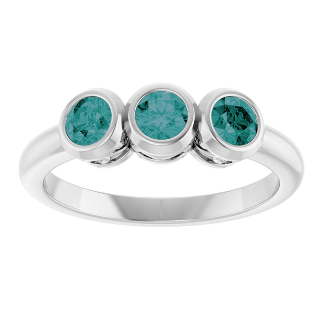 14K Gold Round Natural Alexandrite Three-Stone Bezel-Set Ring - White Gold - view 3