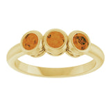14K Gold Round Natural Citrine Three-Stone Bezel-Set Ring - Yellow Gold - view 3
