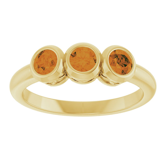 14K Gold Round Natural Citrine Three-Stone Bezel-Set Ring - Yellow Gold - view 3