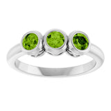 Platinum Round Natural Peridot Three-Stone Bezel-Set Ring - view 3