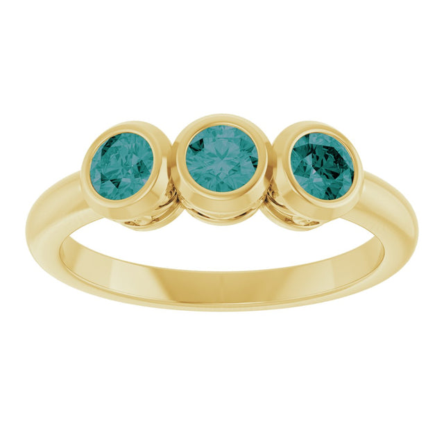 14K Gold Round Natural Alexandrite Three-Stone Bezel-Set Ring - Yellow Gold - view 3
