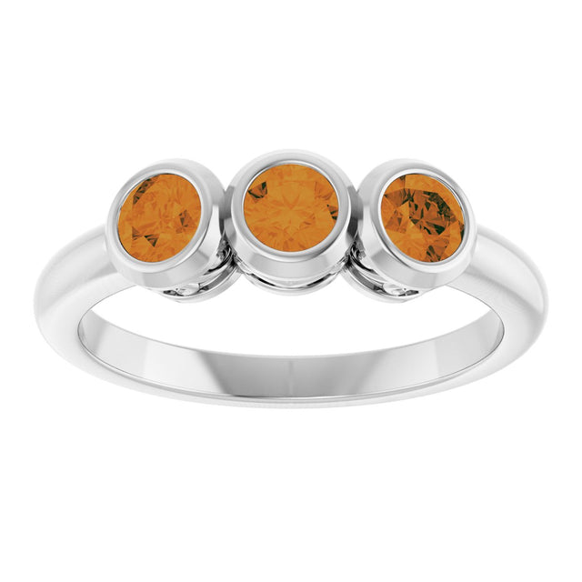 14K Gold Round Natural Citrine Three-Stone Bezel-Set Ring - White Gold - view 3