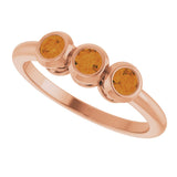 14K Gold Round Natural Citrine Three-Stone Bezel-Set Ring - Rose Gold - view 7