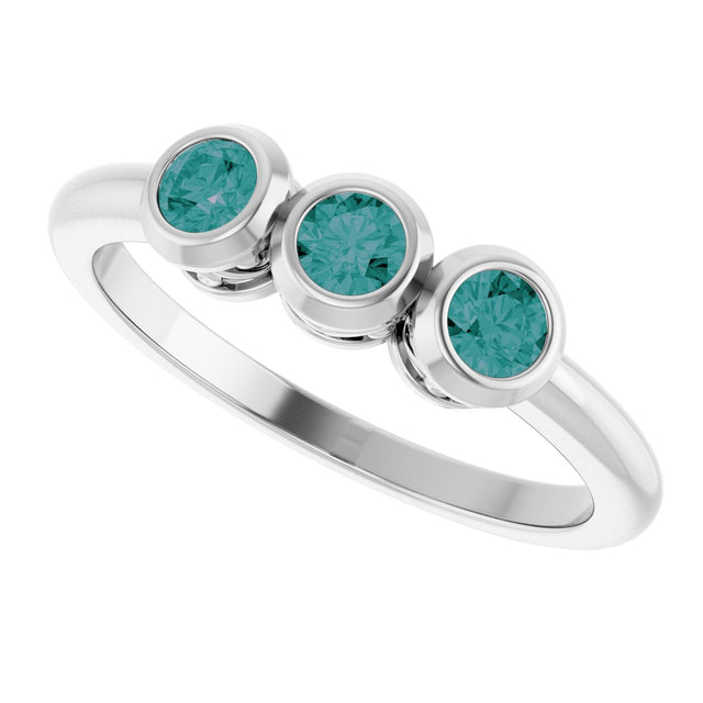 Platinum Round Natural Alexandrite Three-Stone Bezel-Set Ring - view 7