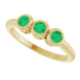 14K Gold Round Natural Emerald Three-Stone Bezel-Set Ring - Yellow Gold - view 5