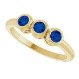 14K Gold Round Natural Blue Sapphire Three-Stone Bezel-Set Ring - Yellow Gold - view 5