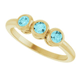14K Gold Round Natural Blue Zircon Three-Stone Bezel-Set Ring - Yellow Gold - view 5