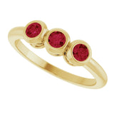 14K Gold Round Natural Ruby Three-Stone Bezel-Set Ring - Yellow Gold - view 5