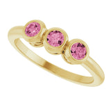 14K Gold Round Natural Pink Tourmaline Three-Stone Bezel-Set Ring - Yellow Gold - view 5
