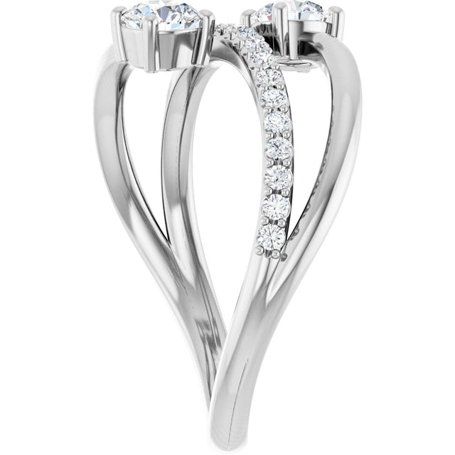 Platinum Round Natural Diamond Two-Stone Bypass Ring – 4.1mm Stones - view 4