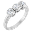 Platinum Round Natural White Sapphire Three-Stone Bezel-Set Ring