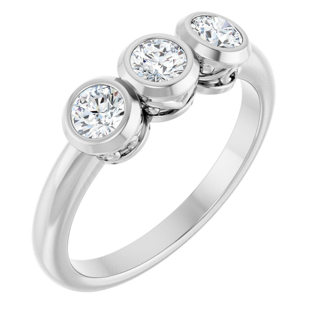 Platinum Round Natural Diamond Three-Stone Bezel-Set Ring