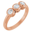 14K Gold Round Natural White Sapphire Three-Stone Bezel-Set Ring - Rose Gold