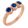 14K Gold Round Lab-Grown Blue Sapphire Three-Stone Bezel-Set Ring - Rose Gold