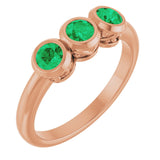 14K Gold Round Lab-Grown Emerald Three-Stone Bezel-Set Ring - Rose Gold