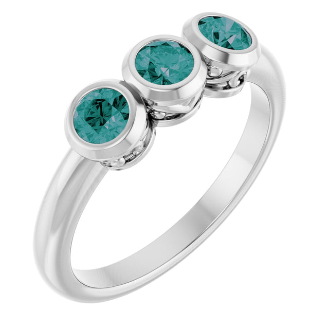Platinum Round Lab-Grown Alexandrite Three-Stone Bezel-Set Ring