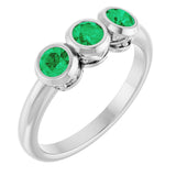 14K Gold Round Lab-Grown Emerald Three-Stone Bezel-Set Ring - White Gold