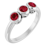 14K Gold Round Natural Ruby Three-Stone Bezel-Set Ring - White Gold