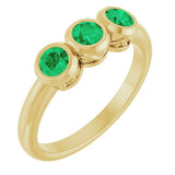 14K Gold Round Natural Emerald Three-Stone Bezel-Set Ring - Yellow Gold