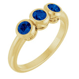 14K Gold Round Lab-Grown Blue Sapphire Three-Stone Bezel-Set Ring - Yellow Gold
