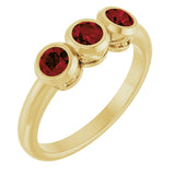 14K Gold Round Natural Mozambique Garnet Three-Stone Bezel-Set Ring - Yellow Gold