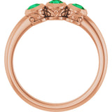 14K Gold Round Natural Emerald Three-Stone Bezel-Set Ring - Rose Gold - view 2