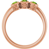 14K Gold Round Natural Peridot Three-Stone Bezel-Set Ring - Rose Gold - view 2