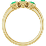 14K Gold Round Natural Emerald Three-Stone Bezel-Set Ring - Yellow Gold - view 2