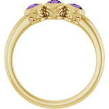 14K Gold Round Natural Amethyst Three-Stone Bezel-Set Ring - Yellow Gold - view 2