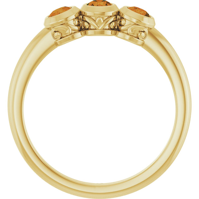 14K Gold Round Natural Citrine Three-Stone Bezel-Set Ring - Yellow Gold - view 2