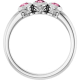 14K Gold Round Natural Pink Tourmaline Three-Stone Bezel-Set Ring - White Gold - view 2