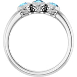 Platinum Round Natural Aquamarine Three-Stone Bezel-Set Ring - view 2