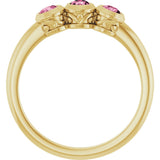 14K Gold Round Natural Pink Tourmaline Three-Stone Bezel-Set Ring - Yellow Gold - view 2