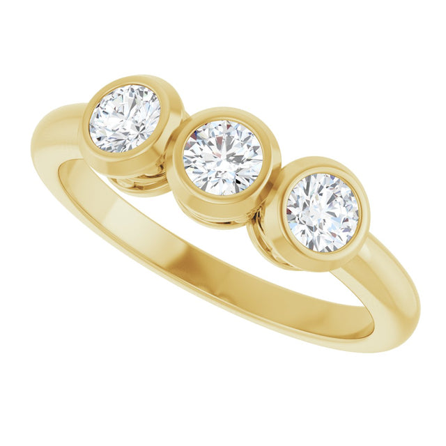14K Gold Round Natural White Sapphire Three-Stone Bezel-Set Ring - Yellow Gold - view 5