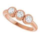 14K Gold Round Natural White Sapphire Three-Stone Bezel-Set Ring - Rose Gold - view 7
