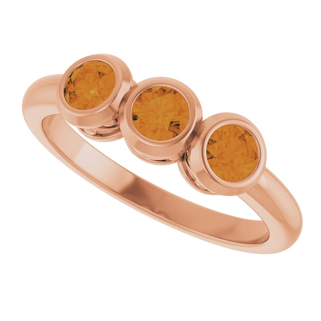 14K Gold Round Natural Citrine Three-Stone Bezel-Set Ring - Rose Gold - view 5
