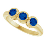 14K Gold Round Natural Blue Sapphire Three-Stone Bezel-Set Ring - Yellow Gold - view 5