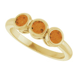 14K Gold Round Natural Citrine Three-Stone Bezel-Set Ring - Yellow Gold - view 5