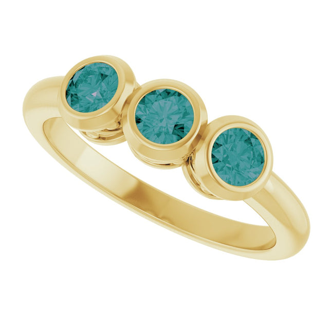 14K Gold Round Natural Alexandrite Three-Stone Bezel-Set Ring - Yellow Gold - view 5